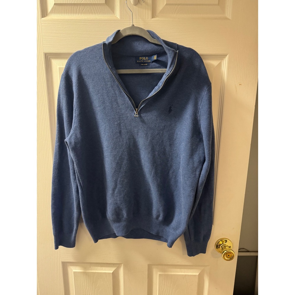Polo Ralph Lauren Mens Blue Pima Cotton 1/4 Zip Sweater L